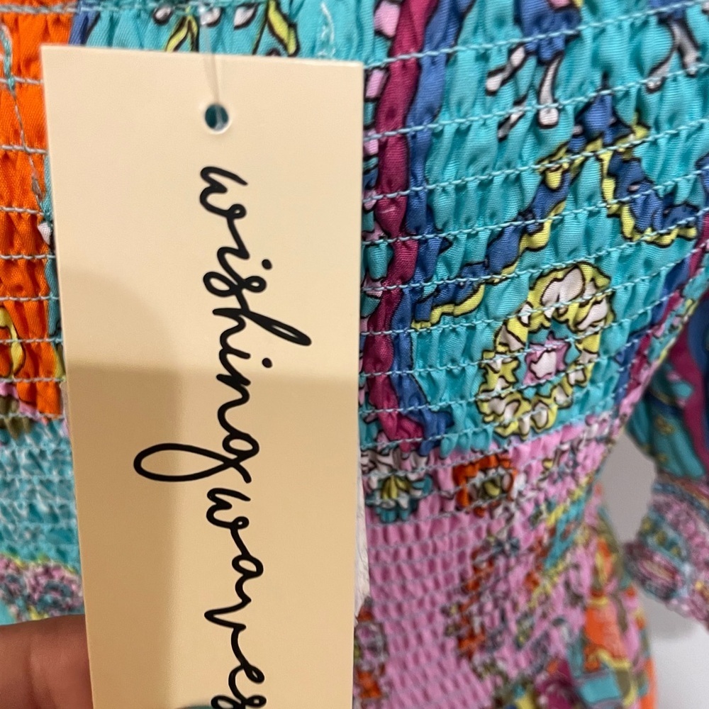 Wishing Waves Vibrant Orange and Blue Paisley Tiered Maxi Sundress Size Medium - Picture 3 of 7